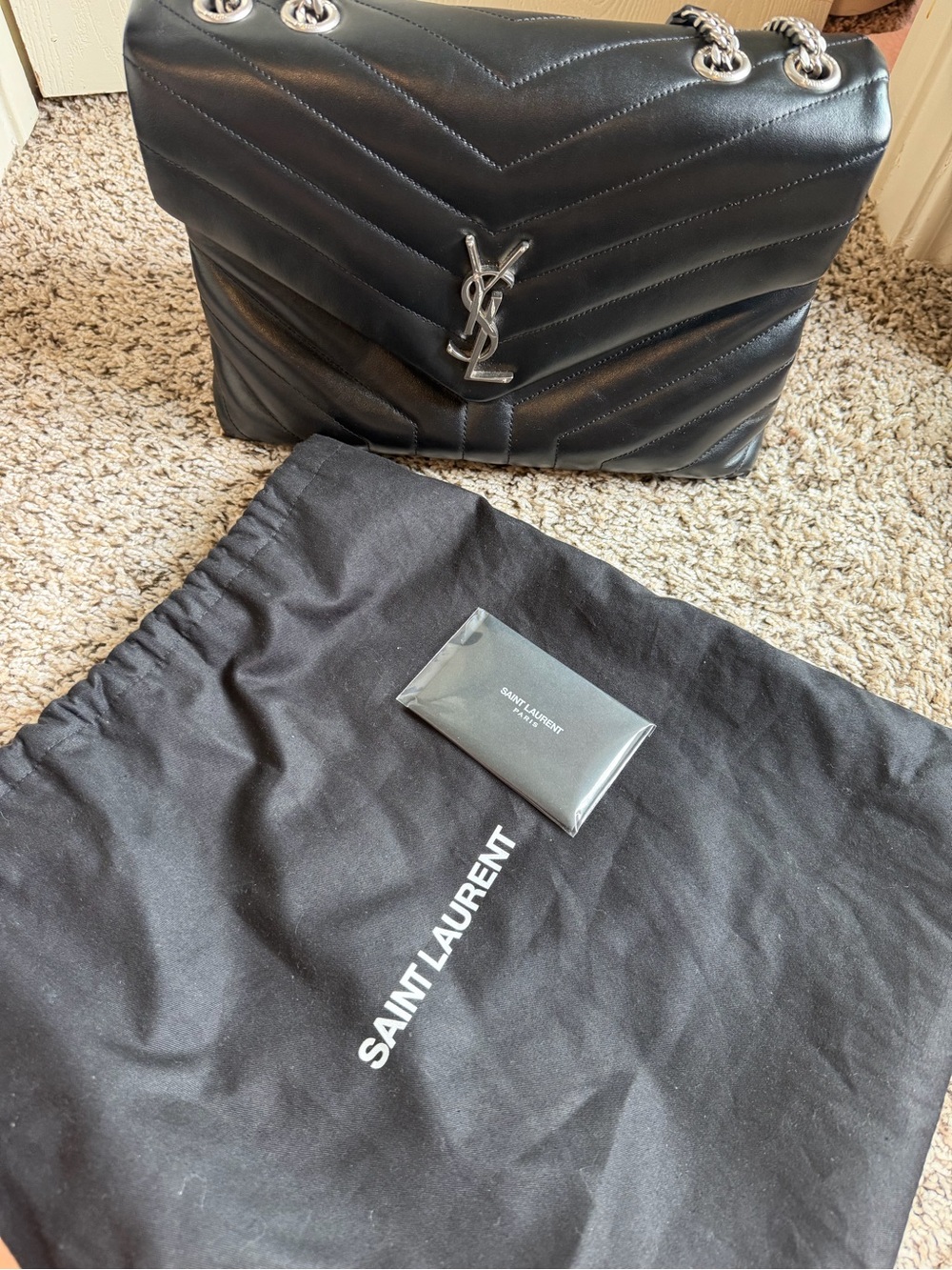 Saint Laurent Black Quilted Leather Shoulder Bag with Chain Strap